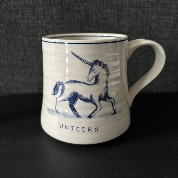 ANTHROPOLOGIE | Molly Hatch Unicorn Icon Mug Stoneware Blue White EUC - Picture 2 of 5